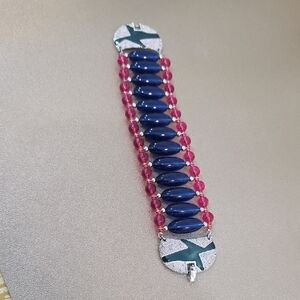 Vintage Monet Directives D'Orientale Lucite Bead Bracelet Silver Tone